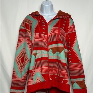 Canyon Creek Women’s Size XXL Aztec Pattern Lined Hoodie Full Zip Sweat Jacket